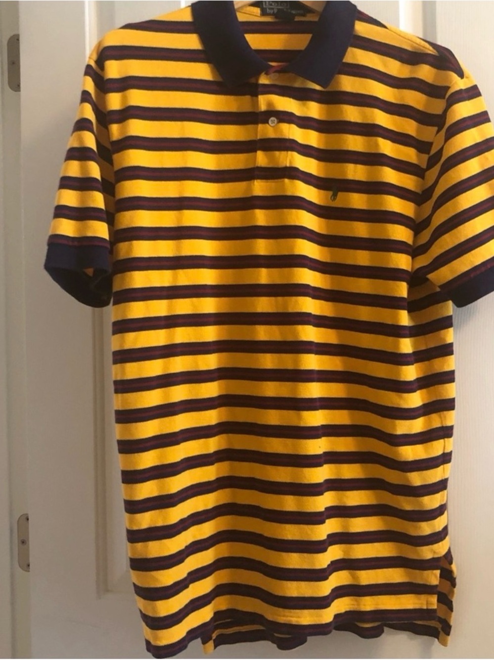 Ralph Lauren Yellow Polo with Navy and Red Stripes